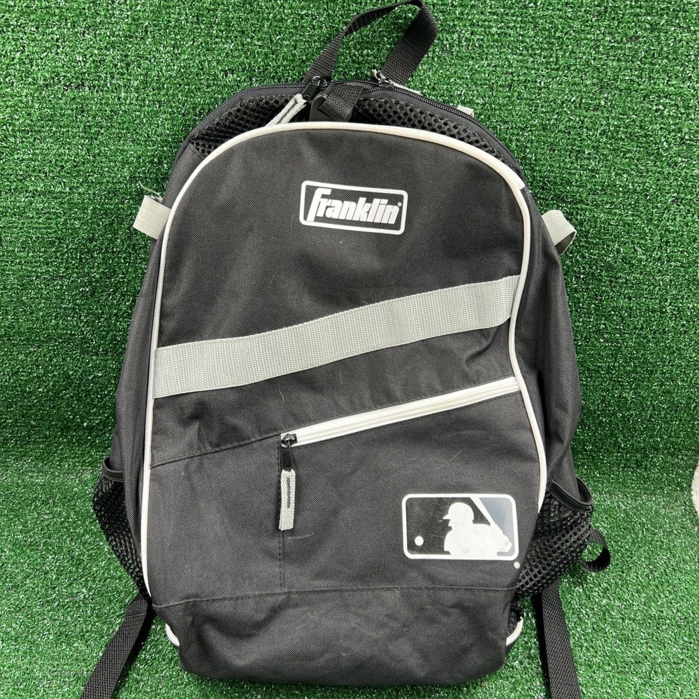 Franklin Sports Youth Baseball Backpack Bag MLB Black Gray With Hook